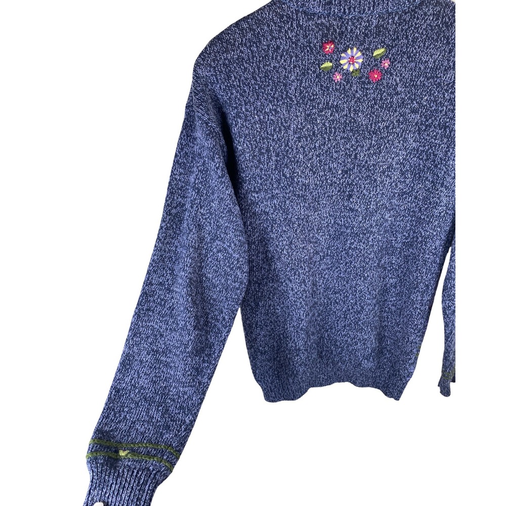 VTG Northern Reflections Blue Floral Embroidered Fair Isle Cardigan Sweater S - Picture 6 of 8